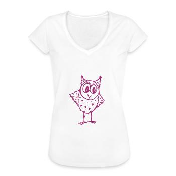 Eule Trudi magenta - Frauen Vintage T-Shirt - Weiß - Vorne - Danielle (179cm)