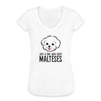 Chien maltais Juste une fille qui aime le maltais - T-shirt vintage Femme - blanc - Devant - Danielle (179cm)