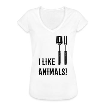 I Like Animals! (Grillbesteck / Black) - Frauen Vintage T-Shirt - Weiß - Vorne - Danielle (179cm)