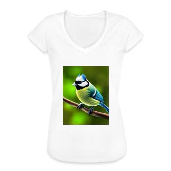 Cool Comic Portrait of a blue tit in the forest - Women's Vintage T-Shirt - white - Front - Danielle (179cm)