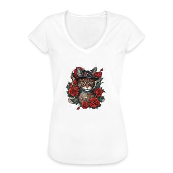 Katze - Frauen Vintage T-Shirt - Weiß - Vorne