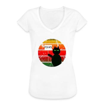 Lustige DemoCat mit Statement FCKAFD - Frauen Vintage T-Shirt - Weiß - Vorne