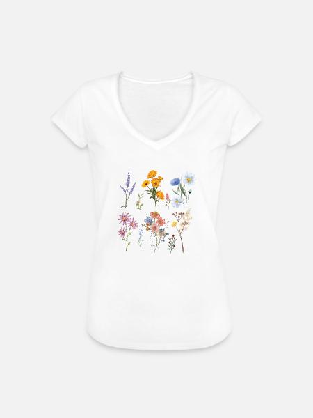 Botanische Wildblumen - Frauen Vintage T-Shirt - Weiß