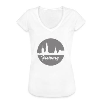 grey, skyline, circle, paper cut-out,Freiberg - Women's Vintage T-Shirt - white - Front - Danielle (179cm)