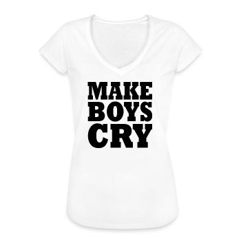 Make boys cry - Frauen Vintage T-Shirt - Weiß - Vorne - Danielle (179cm)