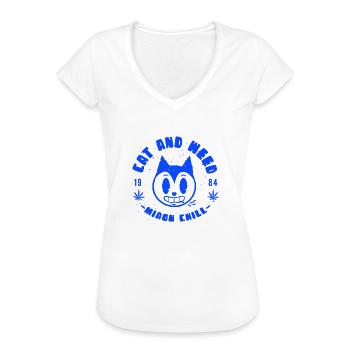 Chat humour weed et détente - T-shirt vintage Femme - blanc - Devant - Danielle (179cm)