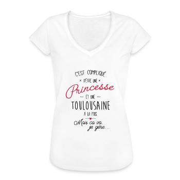 princesse et Toulousaine - T-shirt vintage Femme - blanc - Devant - Danielle (179cm)