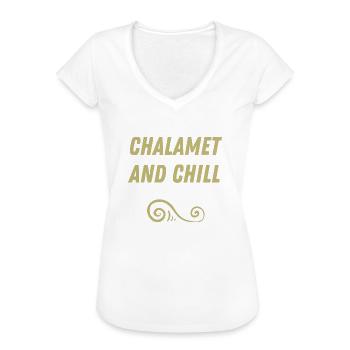 "Chalamet and Chill" Golden Bow, Stilvolles Design - Frauen Vintage T-Shirt - Weiß - Vorne