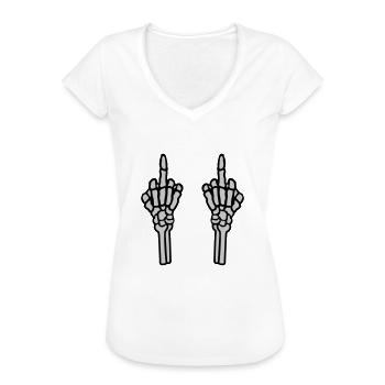 2 Hände Mittelfinger Knochen - Frauen Vintage T-Shirt - Weiß - Vorne