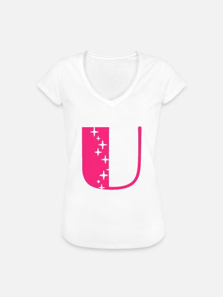 Buchstabe U Glitzer - Frauen Vintage T-Shirt - Weiß