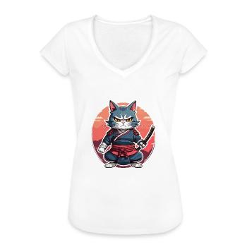Samurai-Katze #16 - Frauen Vintage T-Shirt - Weiß - Vorne