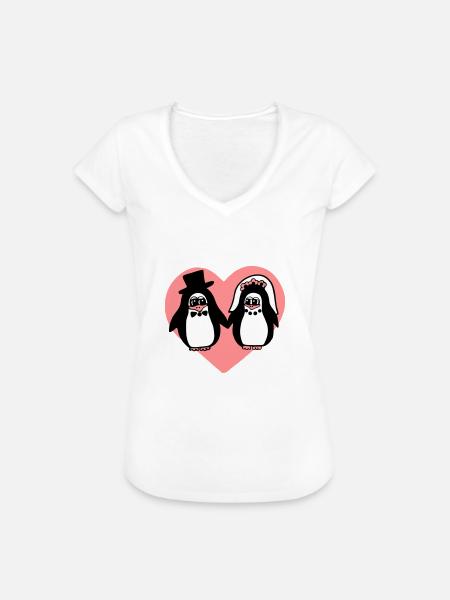 Pinguin Hochzeit - Frauen Vintage T-Shirt - Weiß