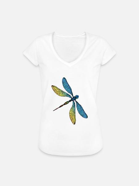 Libelle - Frauen Vintage T-Shirt - Weiß