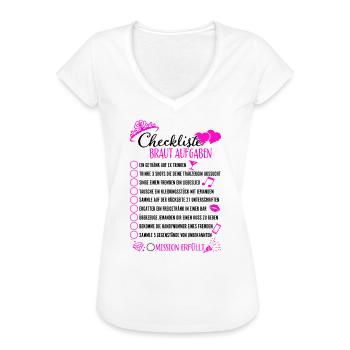 Junggesellenabschied JGA Checkliste Braut Aufgaben - Frauen Vintage T-Shirt - Weiß - Vorne - Danielle (179cm)
