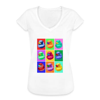 Pop Art Ente, Pop Art Duck - Frauen Vintage T-Shirt - Weiß - Vorne