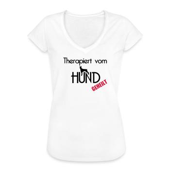 Therapiert vom Hund Hunde Tier Haustier Geschenk - Frauen Vintage T-Shirt - Weiß - Vorne