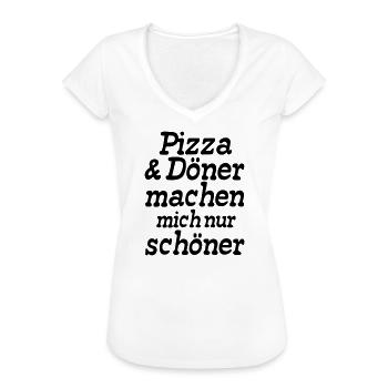 Pizza und Döner Fast Food Fun lustig Geschenk - Frauen Vintage T-Shirt - Weiß - Vorne - Danielle (179cm)