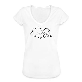Mon petit chat dort - T-shirt vintage Femme - blanc - Devant - Danielle (179cm)