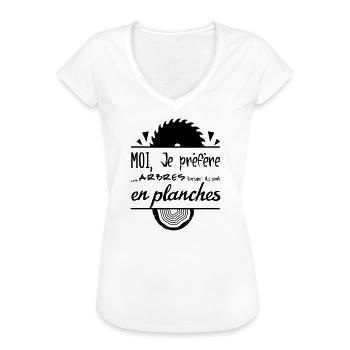 Les arbres c'est mieux en planches ! - T-shirt vintage Femme - blanc - Devant - Danielle (179cm)