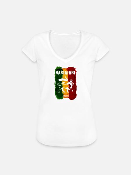 Rastafari Löwe auf Regenbogenstreifen - Frauen Vintage T-Shirt - Weiß