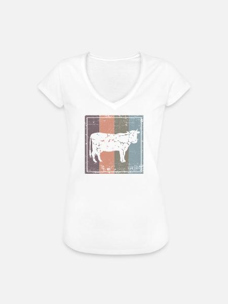 Kuh - Frauen Vintage T-Shirt - Weiß