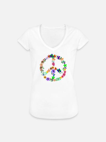 Peace Hippi Flower Power - Frauen Vintage T-Shirt - Weiß