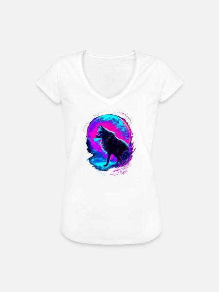 Wolf Neon Moon Synthwave - Frauen Vintage T-Shirt - Weiß