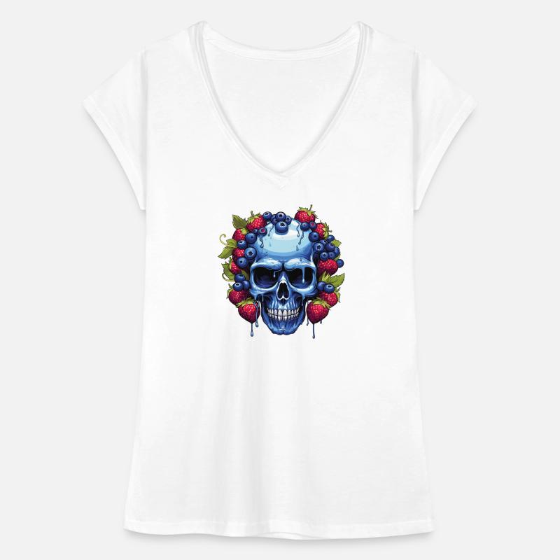 Blauer Schädel mit Beerengirlande Frauen Vintage T-Shirt