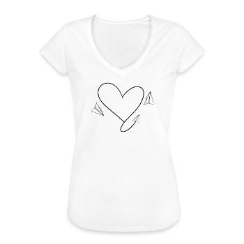 Avion Flyer avec coeur - T-shirt vintage Femme - blanc - Devant - Danielle (179cm)