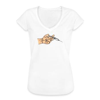 Seringue avec goutte à goutte sortant dans la main - T-shirt vintage Femme - blanc - Devant - Danielle (179cm)