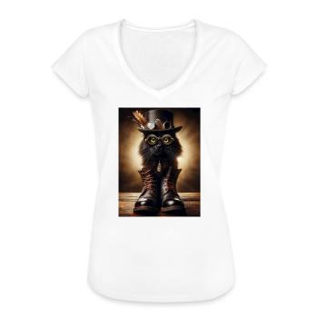 Steampunk Black Cat mit stylischen Accessoires - Frauen Vintage T-Shirt - Weiß - Vorne