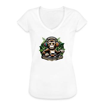 Jungle Grooves : le singe Vinyl Vibes - T-shirt vintage Femme - blanc - Devant - Danielle (179cm)