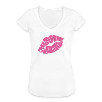 Smooch Pink Lippenstift Kiss Mark Love Statement T-Shirt - Frauen Vintage T-Shirt - Weiß - Vorne