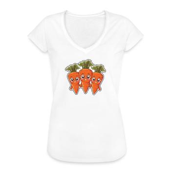 Karla, Kalle und Kim – Die Karottenfreunde - Frauen Vintage T-Shirt - Weiß - Vorne - Danielle (179cm)