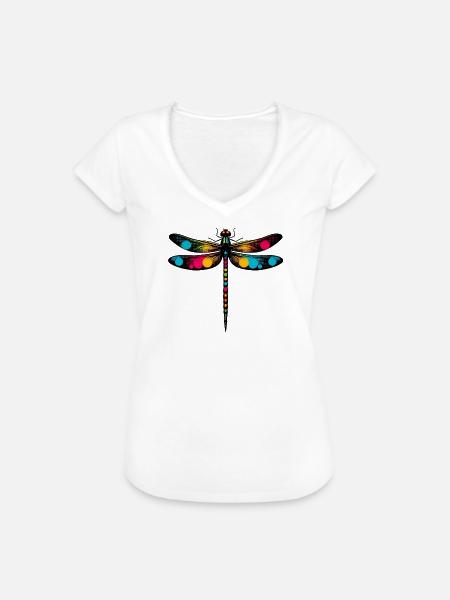 Libelle - Frauen Vintage T-Shirt - Weiß