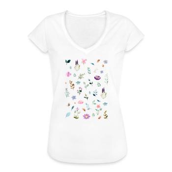 Aquarell Blumen auf Schwarz - Frauen Vintage T-Shirt - Weiß - Vorne - Danielle (179cm)