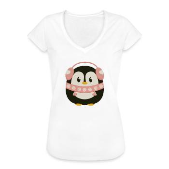 Süßer Pinguin in Pink - Frauen Vintage T-Shirt - Weiß - Vorne - Danielle (179cm)