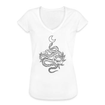 Serpent aux pivoines à colorier soi-même - T-shirt vintage Femme - blanc - Devant - Danielle (179cm)