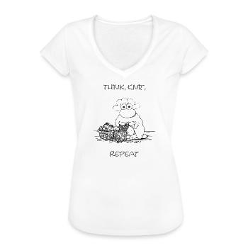 Think, Knit, Repeat – Schaf-Motiv für Strickfans - Frauen Vintage T-Shirt - Weiß - Vorne