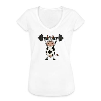 Lustige Kuh Barbell Workout Fitness Bodybuilding - Frauen Vintage T-Shirt - Weiß - Vorne