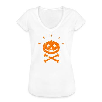 Gruseliger Jolly Roger Kürbis Halloween orange - Frauen Vintage T-Shirt - Weiß - Vorne
