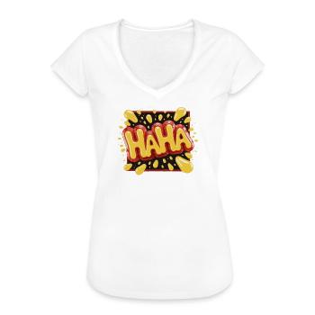Livlig tegneseriestil Haha-design - Dame vintage T-shirt - hvid - Foran - Danielle (179cm)