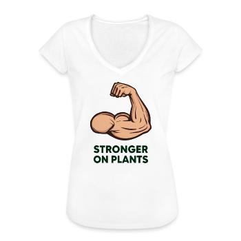 Plus fort grâce aux plantes – Retro Gym Arm &amp; Biceps - T-shirt vintage Femme - blanc - Devant - Danielle (179cm)
