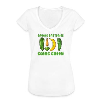 Batterien sparen Umweltfreundlich werden Freche Fr - Frauen Vintage T-Shirt - Weiß - Vorne