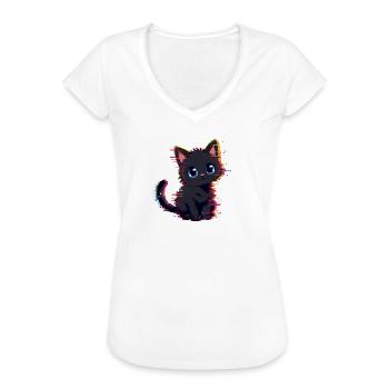 Neon Glitch Schwarze Katze Niedlich - Frauen Vintage T-Shirt - Weiß - Vorne - Danielle (179cm)