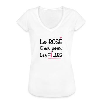 LE ROSÉ C'EST POUR LES FILLES !  - T-shirt vintage Femme - blanc - Devant - Danielle (179cm)