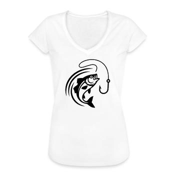 Springender Fisch Haken Angeln Vektor - Frauen Vintage T-Shirt - Weiß - Vorne - Danielle (179cm)