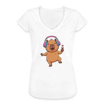 Cute Capybara Listening to Music & Dance - Women's Vintage T-Shirt - white - Front - Danielle (179cm)
