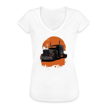 LKW im orangefarbenen Farbton - Frauen Vintage T-Shirt - Weiß - Vorne