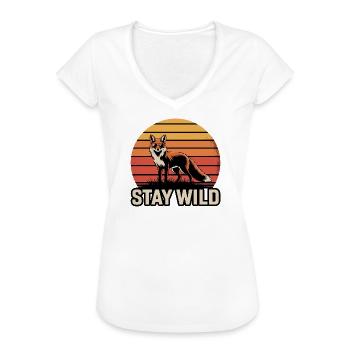 Stay Wild Fox – Retro vintage zonsondergang - Vrouwen Vintage T-shirt - wit - Voor